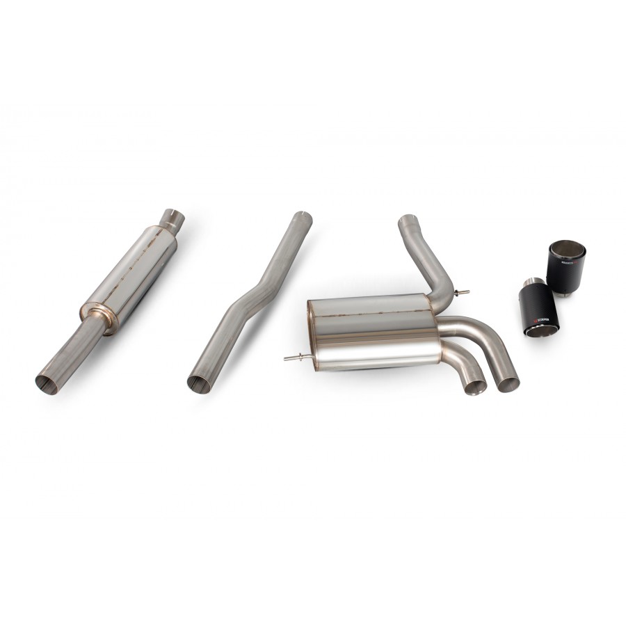Scorpion Cat Back Resonated Exhaust System 2.75" with Carbon Ascari Tailpipes for Mini Cooper S F56 | Including JCW | UK / EU Only | Non GPF Model | 2014-2018 Scorpion Cat Back Resonated Exhaust System 2.75" with Carbon Ascari Tailpipes for Mini Cooper S F56 | Including JCW | UK / EU Only | Non GPF Model | 2014-2018