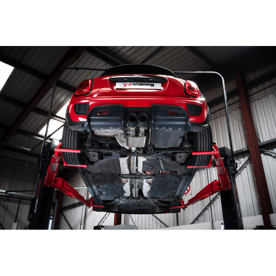 Scorpion Cat Back Resonated (TunR Valved) Exhaust System 3" with Black Daytona Tailpipes for Mini Cooper S F56 | Including JCW | UK / EU Only | Non GPF Model | 2014-2018 Scorpion Cat Back Resonated (TunR Valved) Exhaust System 3" with Black Daytona Tailpipes for Mini Cooper S F56 | Including JCW | UK / EU Only | Non GPF Model | 2014-2018