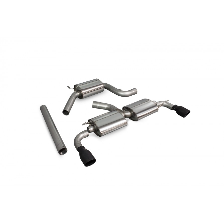 Scorpion Cat Back Resonated Exhaust System 3" with Black Daytona Tailpipes for Volkswagen Scirocco R 2.0TSI | 2009-2017 Scorpion Cat Back Resonated Exhaust System 3" with Black Daytona Tailpipes for Volkswagen Scirocco R 2.0TSI | 2009-2017