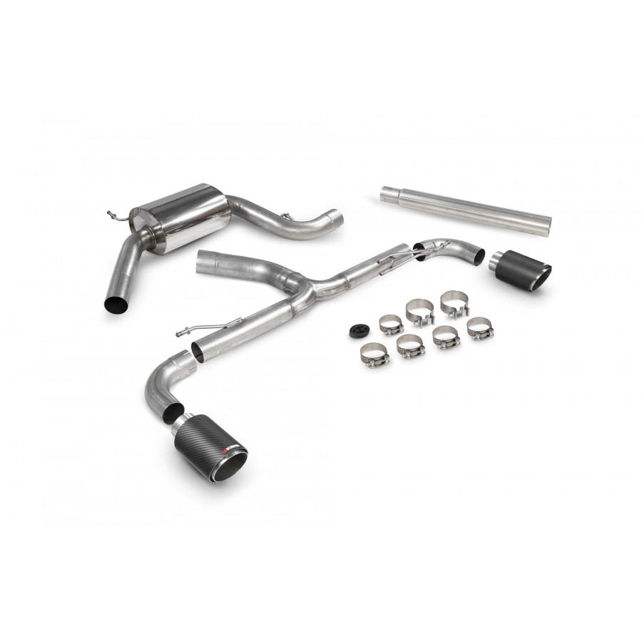 Scorpion Predator (Loud) Cat Back Resonated Exhaust System 3" with Ascari Carbon Fibre Tailpipes for Volkswagen Scirocco R 2.0TSI | 2009-2017 Scorpion Predator (Loud) Cat Back Resonated Exhaust System 3" with Ascari Carbon Fibre Tailpipes for Volkswagen Scirocco R 2.0TSI | 2009-2017