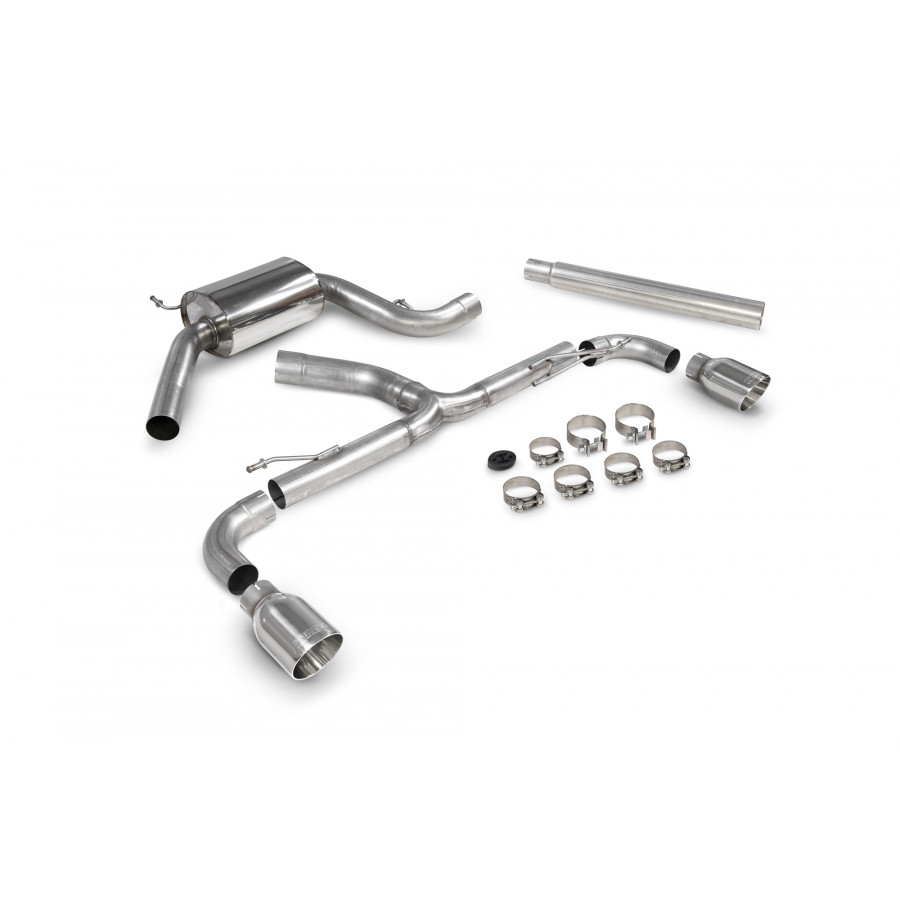 Scorpion Predator (Loud) Cat Back Resonated Exhaust System 3" with Polished Daytona Tailpipes for Volkswagen Scirocco R 2.0TSI | 2009-2017 Scorpion Predator (Loud) Cat Back Resonated Exhaust System 3" with Polished Daytona Tailpipes for Volkswagen Scirocco R 2.0TSI | 2009-2017