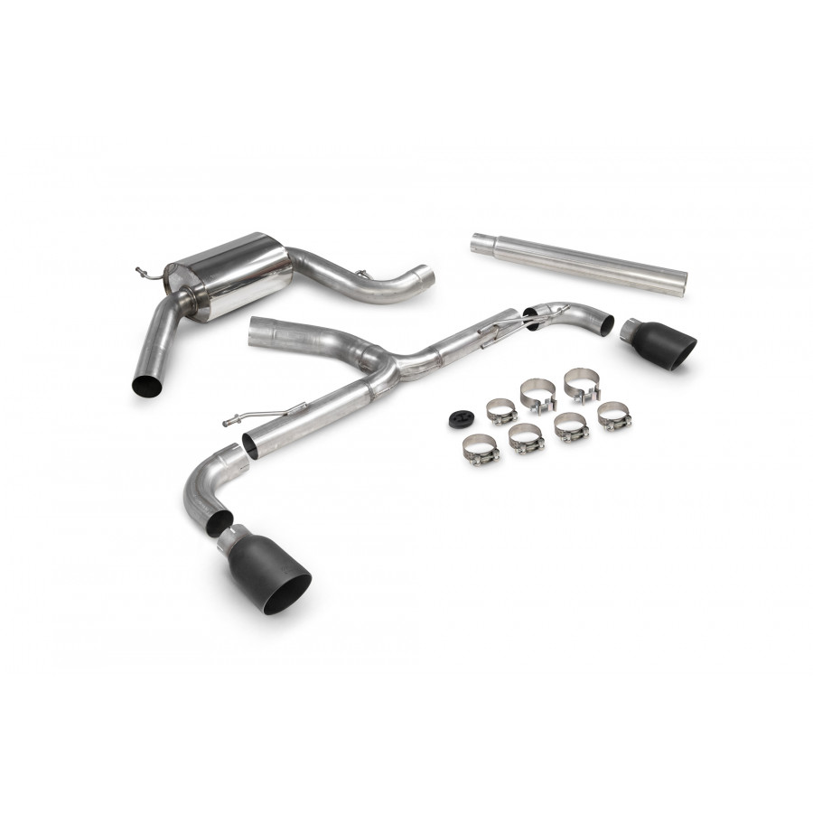 Scorpion Predator (Loud) Cat Back Resonated Exhaust System 3" with Black Daytona Tailpipes for Volkswagen Scirocco R 2.0TSI | 2009-2017 Scorpion Predator (Loud) Cat Back Resonated Exhaust System 3" with Black Daytona Tailpipes for Volkswagen Scirocco R 2.0TSI | 2009-2017
