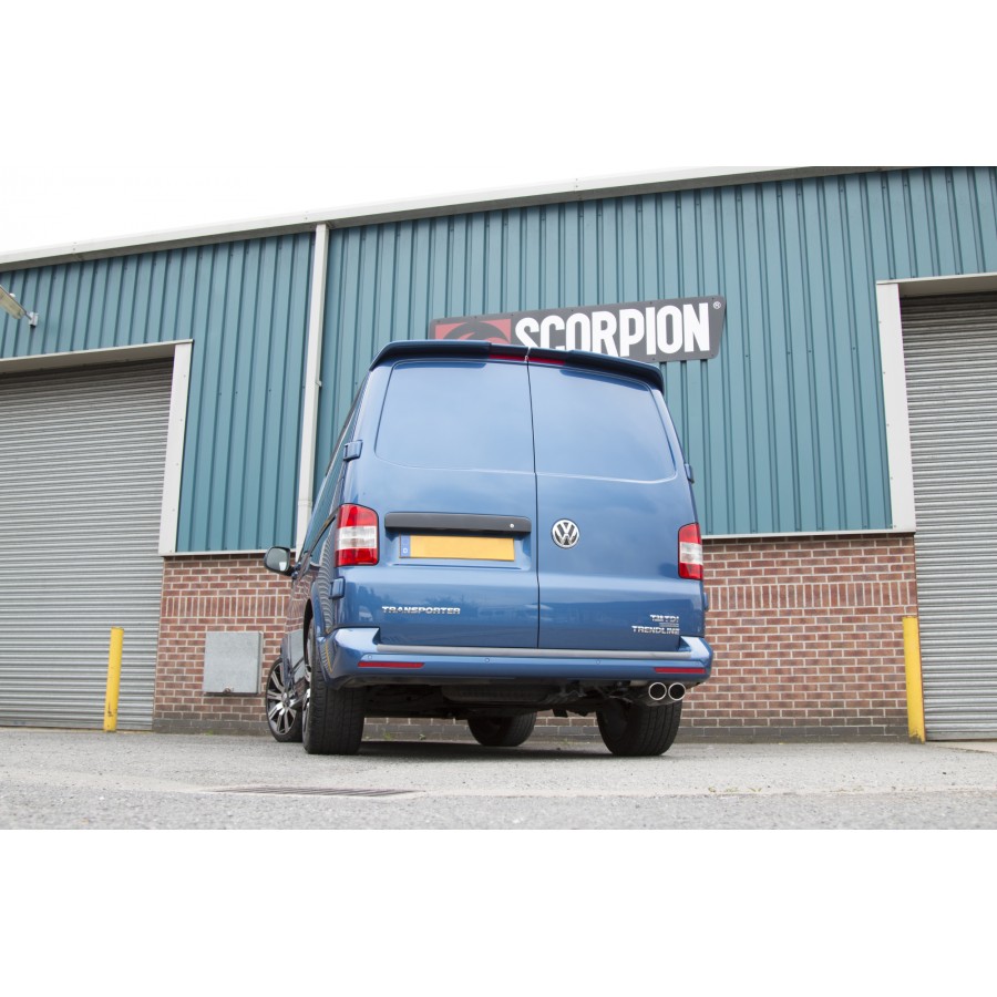Scorpion Cat / DPF Back Non Resonated Exhaust System 2.75" with Polished Monaco Tailpipes for Volkswagen Transporter T5 2.5TDi (2003-09) | T5 2.0 (2010-15) | T5 / T6 2.0 BiTDi (2015-19) SWB / LWB 2WD Scorpion Cat / DPF Back Non Resonated Exhaust System 2.75" with Polished Monaco Tailpipes for Volkswagen Transporter T5 2.5TDi (2003-09) | T5 2.0 (2010-15) | T5 / T6 2.0 BiTDi (2015-19) SWB / LWB 2WD