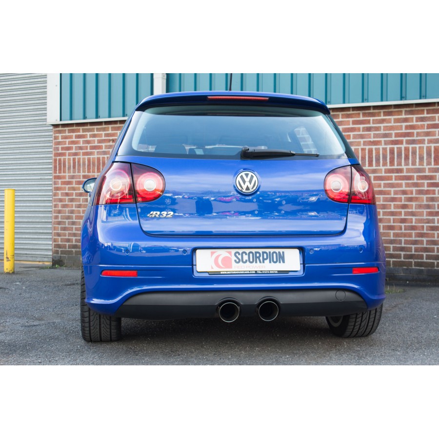 Scorpion Cat Back Resonated Exhaust System 3" with Polished Daytona Tailpipes for Volkswagen Golf R32 MK5 | 2005-2008 Scorpion Cat Back Resonated Exhaust System 3" with Polished Daytona Tailpipes for Volkswagen Golf R32 MK5 | 2005-2008