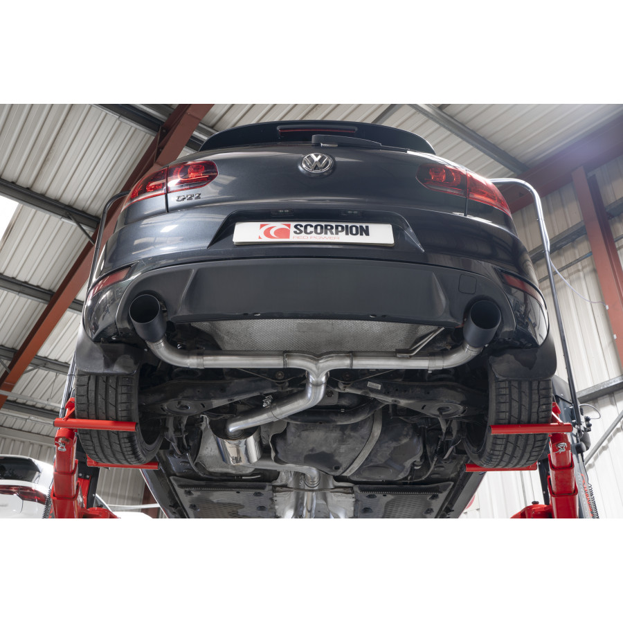 Scorpion Predator (Loud) Cat Back Resonated Exhaust System 3" with Black Daytona Tailpipes for Volkswagen Golf GTI MK6 | 2009-2013 Scorpion Predator (Loud) Cat Back Resonated Exhaust System 3" with Black Daytona Tailpipes for Volkswagen Golf GTI MK6 | 2009-2013