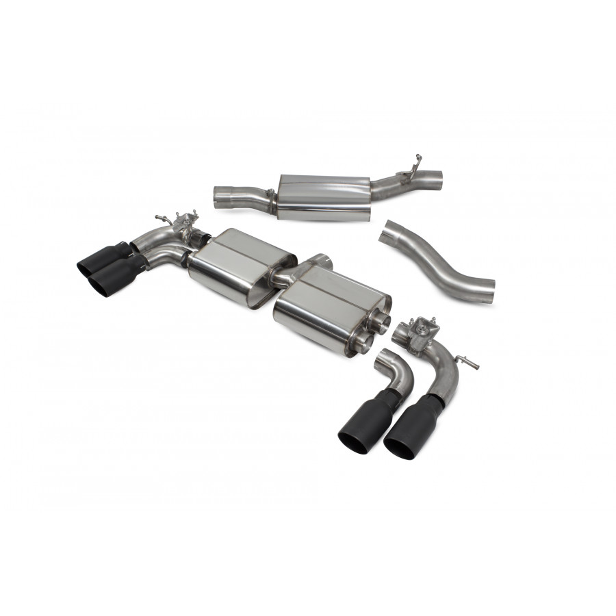 Scorpion Cat Back Resonated (Valved) Exhaust System 3.15" with Black Daytona Tailpipes for Volkswagen Golf R MK7 | 2014-2016 Scorpion Cat Back Resonated (Valved) Exhaust System 3.15" with Black Daytona Tailpipes for Volkswagen Golf R MK7 | 2014-2016