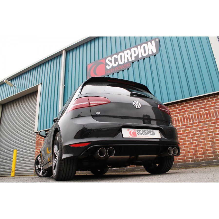Scorpion Cat Back Resonated (Non Valved) Exhaust System 3.15" with Polished Daytona Tailpipes for Volkswagen Golf R MK7 | 2014-2016 Scorpion Cat Back Resonated (Non Valved) Exhaust System 3.15" with Polished Daytona Tailpipes for Volkswagen Golf R MK7 | 2014-2016