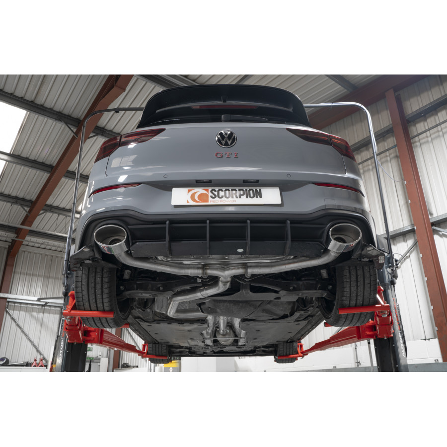 Scorpion Predator (Very Loud) GPF Back Non Resonated Exhaust System 3" with Polished Evo Tailpipes for Volkswagen Golf MK8 / MK8.5 GTI Clubsport | GPF Models | 2020-2025 Scorpion Predator (Very Loud) GPF Back Non Resonated Exhaust System 3" with Polished Evo Tailpipes for Volkswagen Golf MK8 / MK8.5 GTI Clubsport | GPF Models | 2020-2025