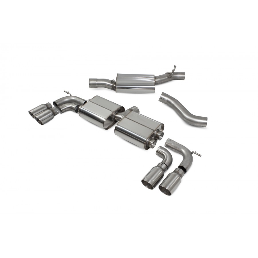 Scorpion Cat / GPF Back Resonated (Non Valved) Exhaust System 3.15" with Polished Daytona Tailpipes for Volkswagen Golf R MK8 | 2021-2025 Scorpion Cat / GPF Back Resonated (Non Valved) Exhaust System 3.15" with Polished Daytona Tailpipes for Volkswagen Golf R MK8 | 2021-2025