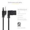 StarTech.com 3ft (1m )Computer Power Cord, NEMA 5-15P to Right Angle C13, 10A 125V, 18AWG, Replacement AC Power Cord, Monitor Power Cable - 3ft (0.9m) 18AWG flexible computer power cord w/ NEMA 5-15P and Right-Angle IEC 60320 C13 connectors; Rated fo