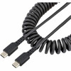 StarTech.com 3ft (1m) USB C Charging Cable, Coiled Heavy Duty Fast Charge & Sync USB-C Cable, High Quality USB 2.0 Type-C Cable, Black - 3.3ft (1m) Coiled USB C to USB C charging cable with aramid fiber for increased tensile strength - Durable High q