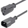 StarTech.com 1ft (0.3m) Power Extension Cord, IEC C14 to NEMA 5-15R, 10A 125V, 18AWG, Black, Outlet Extension Cable for Network Equipment - AC power extension cord 1ft (0.3m) 18AWG power supply extension cable IEC 60320 C14 to NEMA 5-15R; 125V at 10A