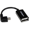StarTech.com 5in Right Angle Micro USB to USB OTG Host Adapter M/F - Connect your USB On-The-Go capable tablet computer or Smartphone to USB 2.0 devices (thumb drives, USB mouse or keyboard, etc.) - Micro USB OTG Adapter - Right Angle Micro USB Host 