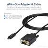 StarTech.com 6ft/2m USB C to VGA Cable - 1920x1200/1080p USB Type C DP Alt Mode to VGA Video Monitor Adapter Cable -Works w/ Thunderbolt 3 - 6.6ft/2m USB Type C (DP Alt Mode HBR2) to VGA cable | 1920x1200/1080p 60Hz | EDID/DDC - Integrated active vid