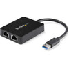 StarTech.com USB 3.0 to Dual Port Gigabit Ethernet Adapter NIC w/ USB Port - Add two Gigabit Ethernet ports and a USB 3.0 pass-through port to your laptop through a single USB 3.0 port - USB 3.0 Gigabit LAN Adapter with USB Port - USB 3.0 to 2 Port G
