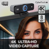 Adesso CyberTrack K4 Webcam - 8 Megapixel - 30 fps - USB 2.0 - 3840 x 2160 Video - CMOS Sensor - Fixed Focus - 120° Angle - Microphone - Monitor, Notebook, TV - Windows 10