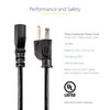 StarTech.com 20ft (6m) Computer Power Cord, NEMA 5-15P to C13, 10A 125V, 18AWG, Black Replacement AC PC Power Cord, TV/Monitor Power Cable - 20ft (6m) 18AWG flexible computer power cord w/ NEMA 5-15P and IEC 60320 C13 connectors; Rated for 125V 10A; 