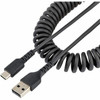 StarTech.com 3ft (1m) USB A to C Charging Cable, Coiled Heavy Duty USB 2.0 A to Type-C, Durable Fast Charge & Sync USB-C Cable, Black, M/M - 3.3ft (1m) Coiled USB A to USB C charging cable with aramid fiber for increased tensile strength - Durable Hi