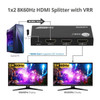 1x2 8K60Hz HDMI Splitter with VRR/ALLM - 40G - EDID management - Down scaler - 1x2 8K@60Hz HDMI Splitter easily distibutes a single HDMI source to 2 HDMI displays simultaneously - 8K@60Hz/4K@144Hz/4K@120Hz - 40G - HDCP 2.3 - HDR - VRR/ALLM - LPCM 7.1