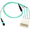 Axiom MPO Female to 4 LC Multimode OM4 50/125 Fiber Optic Breakout Cable - 15m - 49.21 ft Fiber Optic Network Cable for Network Device - First End: 1 x MPO Network - Female - Second End: 4 x LC Network - Male - 50/125 µm - Aqua