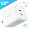 VisionTek 65W GaN II Power Adapter - 2 Port - 65 W - 120 V AC, 230 V AC Input - 5 V DC/3.25 A, 9 V DC, 12 V DC, 15 V DC, 20 V DC, 3.3 V DC, 21 V DC, 16 V DC, 5.9 V DC, 11 V DC Output