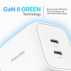 VisionTek 45W GaN II Power Adapter - 2 Port - 45 W - 120 V AC, 230 V AC Input - 3.3 V DC/3 A, 5 V DC, 12 V DC, 15 V DC, 16 V DC, 20 V DC, 5.9 V DC, 11 V DC, 9 V DC Output