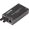 Black Box MultiPower Miniature Transceiver/Media Converter - 1 x Network (RJ-45) - 1 x ST Ports - DuplexST Port - Multi-mode - Fast Ethernet - 10/100Base-T, 100Base-FX - 1.24 Mile - AC Adapter - Rack-mountable, Standalone