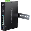 TRENDnet 5-Port Industrial Gigabit PoE+ Switch, Wide Temperature Range -20° - 65°C (-4° - 149°F), DIN-Rail Switch, 50-55V DC, 4 x Gigabit PoE+ Ports, 1 x Gigabit SFP Slot, TI-PGM541, Black - 5 Ports - Gigabit Ethernet - 1000Base-FX, 1000Base-T - 2 La