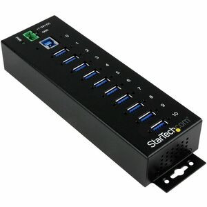 StarTech.com 10 Port Industrial USB 3.0 Hub - ESD and Surge Protection - DIN Rail or Surface-Mountable Metal Housing - Add ten USB 3.0 (5Gbps) ports with this DIN rail or surface-mountable metal hub - 15kV ESD & 350W Surge Protection - DIN Rail / Wal