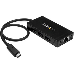 StarTech.com USB-C to Ethernet Adapter â?" Gigabit â?" 3 Port USB C to USB Hub and Power Adapter â?" Thunderbolt 3 Compatible - Turn a laptop's USB Type-C port into three USB Type-A ports (5Gbps) & one Gigabit Ethernet port - USB 3.0 Hub - Includes P
