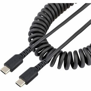 StarTech.com 20in (50cm) USB C Charging Cable, Coiled Heavy Duty Fast Charge & Sync USB-C Cable, High Quality USB 2.0 Type-C Cable, Black - 20in (50cm) Coiled USB C to USB C charging cable with aramid fiber for increased tensile strength - Durable Hi