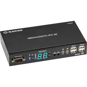 Black Box MediaCento IPX 4K Receiver - HDMI, USB, Serial, IR, Audio - 1 Computer(s) - 1 Remote User(s) - 328.08 ft Range - 4K - 4096 x 2160 Maximum Video Resolution - 1 x Network (RJ-45) - 4 x USB - 1 x HDMI - 5 V DC Input Voltage - Desktop - TAA Com