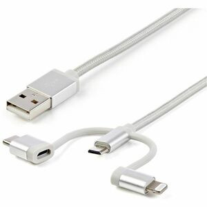 StarTech.com 1m USB Multi Charging Cable - Braided - Apple MFi Certified - USB 2.0 - Charge 1x device at a time - For USB-C or Lightning devices attach the corresponding connector of the cable to the Micro-USB connector and plug into your device - Fo
