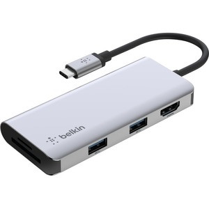Belkin USB-C 5-in-1 Multiport Adapter, Laptop Docking Station, 2x USB-A 3.1, 4k HDMI @ 30Hz, Up to 5Gps data transfer - for Notebook - Memory Card Reader - SD, microSD - USB Type C - 4K - 3840 x 2160 - 2 x USB Type-A Ports - USB Type-A - 1 x USB Type