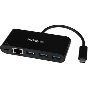 StarTech.com USB-C to Ethernet Adapter with 3-Port USB 3.0 Hub and Power Delivery - USB-C GbE Network Adapter + USB Hub w/ 3 USB-A Ports - Connect to a GbE network and add 3 USB-A ports and Power Delivery charging through your laptop's USB-C port - U