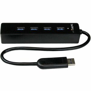 StarTech.com 4 Port Portable SuperSpeed USB 3.0 Hub with Built-in Cable - 5Gbps - Add four external USB 3.0 ports to your notebook or Ultrabook? with a slim, portable hub - Four Port External USB 3 Hub with Built-in Cable - 4Port Mini USB Hub - 4 Por