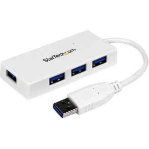 StarTech.com Portable 4 Port SuperSpeed Mini USB 3.0 Hub - 5Gbps - White - Add four external USB 3.0 ports to your notebook or Ultrabook? with a slim, portable hub - White Four Port Mini USB Hub - 4Port External SuperSpeed USB 3 Hub with built-in cab