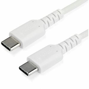 StarTech.com 1m USB C Charging Cable - Durable Fast Charge & Sync USB 2.0 Type C to C Charger Cord - TPE Jacket Aramid Fiber M/M 60W White - Aramid fiber shelters durable USB C to USB C charger cable from stress of bends and pulls - Supports up to 3A