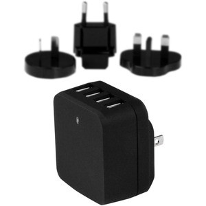 StarTech.com Travel USB Wall Charger â?" 4 Port â?" Black â?" Universal Travel Adapter â?" International Power Adapter â?" USB Charger - Charge 2 tablets and 2 phones simultaneously, from almost anywhere in the world - 4 Port USB Wall Charger - Inter