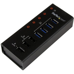StarTech.com 4 Port USB 3.0 Hub plus 3 Dedicated USB Charging Ports (2 x 1A & 1 x 2A) - 5Gbps - Wall Mountable Metal Enclosure - Add 4 USB 3.0 hub ports, plus 3 dedicated USB charging ports (7 total) through a single USB 3.0 host connection - 4 Port 