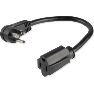 StarTech.com 1ft (0.3m) Power Extension Cord, Right Angle NEMA 5-15P to NEMA 5-15R, 13A 125V, 16AWG, Black, Outlet Extension Cable - AC power extension cord 1ft (0.3m) 16AWG power supply extension cable NEMA 5-15R to Right-Angle NEMA 5-15P; 125V at 1