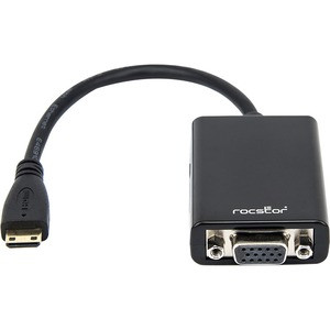 Rocstor Premium Mini HDMI to VGA Adapter - For Digital Still Camera and Video Camera - Resolution up to 1920x1080 - HDMI/VGA for Video Device, Projector, Monitor, Tablet PC, Camera - 1 x HDMI (Mini Type C) Digital Audio/Video - 1 x HD-15 Female VGA -