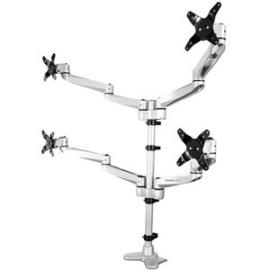 Desk Mount Quad Monitor Arm - 4 VESA Displays up to 30" -Premium Ergonomic Articulating Adjustable Pole Mount - Clamp/Gromme - VESA 75x75/100x100mm desk mount quad monitor arm 2x2 supports 4 displays up to 30in (24.8lb/screen) - Ergonomic height adju