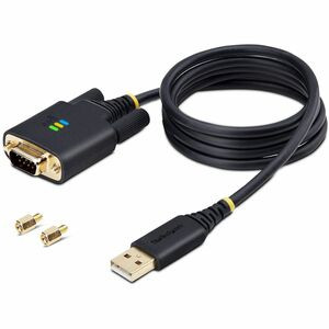 StarTech.com 3ft (1m) USB to Serial Adapter Cable, COM Retention, FTDI IC, DB9 RS232, Interchangeable DB9 Screws/Nuts, Windows/macOS/Linux - Add a DB9 RS-232 serial port to a desktop/laptop using a USB-A port; Interchangeable Screws/Nuts; DB9 screws 