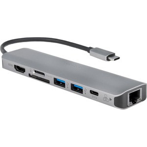 Rocstor Docking Station - Rocstor Premium USB-C Multiport Adapter -7-in-1 Hub -USB Type-C Slim Dock to 4K 60Hz HDMI, 1x USB-C with Up to 100W Power Delivery PD 3.0 Pass-Through, 2x USB 3.0 Type A Hub, SD (SD/SDXC/SDHC) Reader, Micro SD Reader -Gigabi