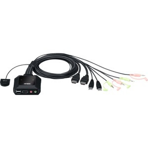 ATEN 2-Port USB 4K DCI HDMI Cable KVM Switch with Remote Port Selector - 2 Computer(s) - 4096 x 2160 - 5 x USB - 3 x HDMI