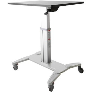 StarTech.com Mobile Standing Desk - Portable Sit-Stand Ergonomic Height Adjustable Cart on Wheels - Rolling Computer/Laptop Workstation - Sit-stand cart is easily movable; Stable base with lockable wheels - Mobile standing desk w/large 24x31.5in surf