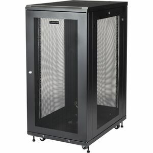 StarTech.com 24U 19" Server Rack Cabinet 4 Post Adjustable Depth 2-30" w/Casters/Cable Management/1U Shelf, Locking Doors and Side Panels - 4 Post 24U 19in server rack cabinet w/casters/levelling feet - Mobile/Rolling/Locking EIA/ECA-310-E IT/Data/Ne