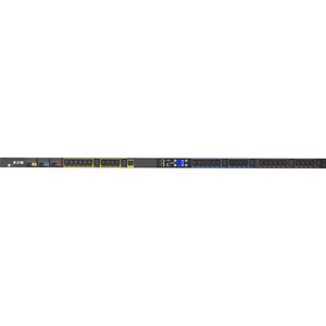 Eaton Metered Input rack PDU, 0U, L21-30P input, 8.64 kW max, 120/208V, 24A, 10 ft cord, Three-phase, Outlets: (1) 5-20R, (30) C13 Outlet grip, (6) C19 Outlet grip - NEMA L21-30P - 30 x IEC 60320 C13, 6 x IEC 60320 C19, 1 x NEMA 5-20R - 120 V AC, 230