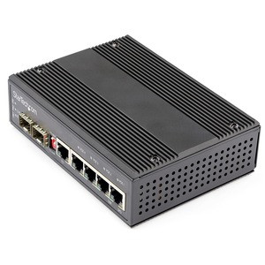 StarTech.com Industrial 6 Port Gigabit Ethernet Switch w/4 PoE RJ45 +2 SFP Slots 30W 802.3at PoE+ 12-48VDC 10/100/1000 Mbps -40C to 75C - Industrial 6 Port Gigabit Ethernet Switch - Up to 30W per 4 PoE ports - 75C to -40C hardened 10/100/1000 Mbps - 
